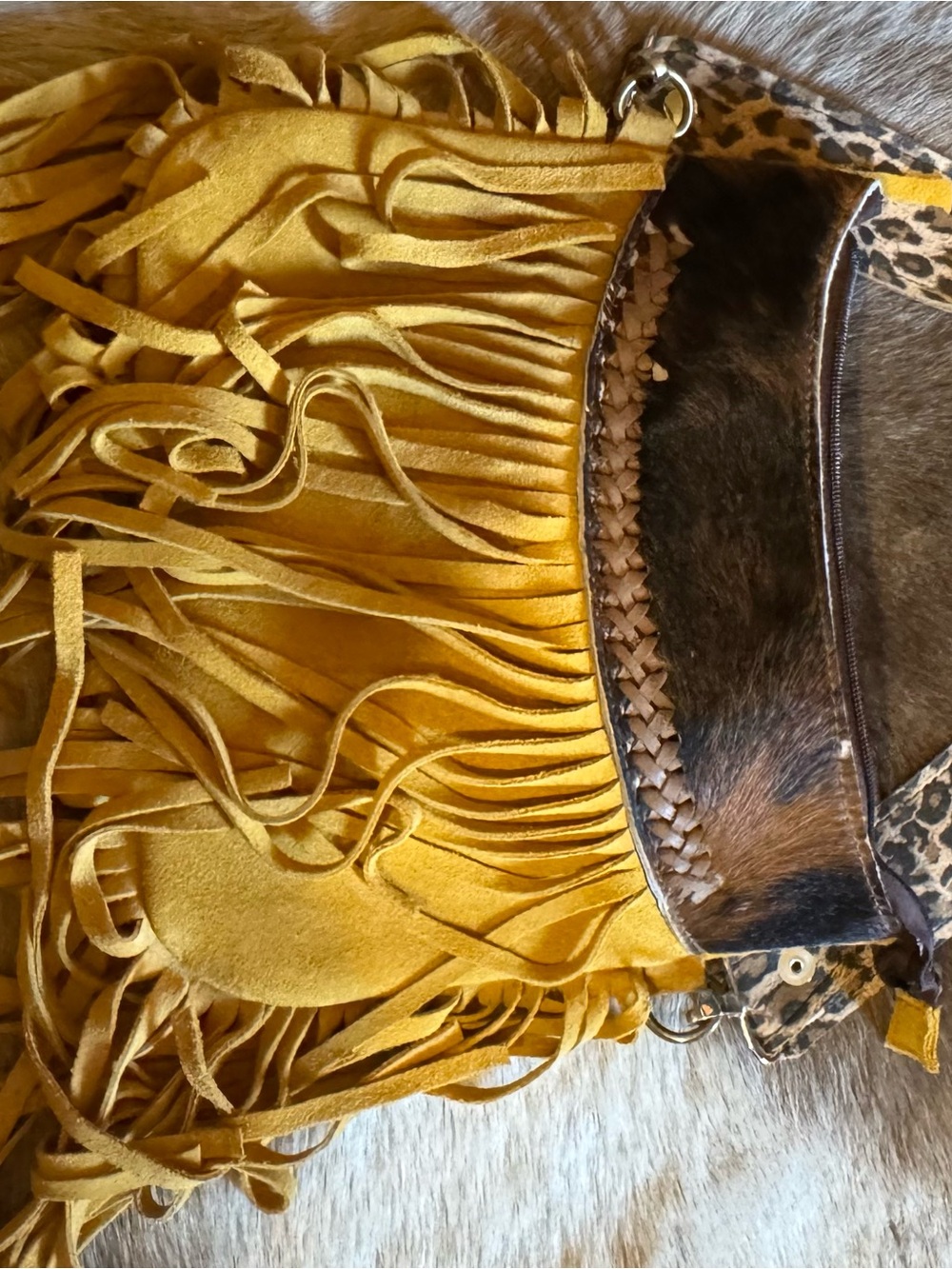 Yellow Suede Fringe Women’s Shoulder Bag